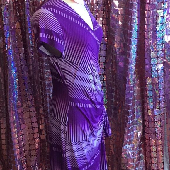 Short sleeved v neck dress with side ruffle in size med by NEW YORK & CO - Picture 6 of 14